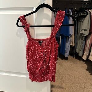 Express Red Polka Dot Ruched Top